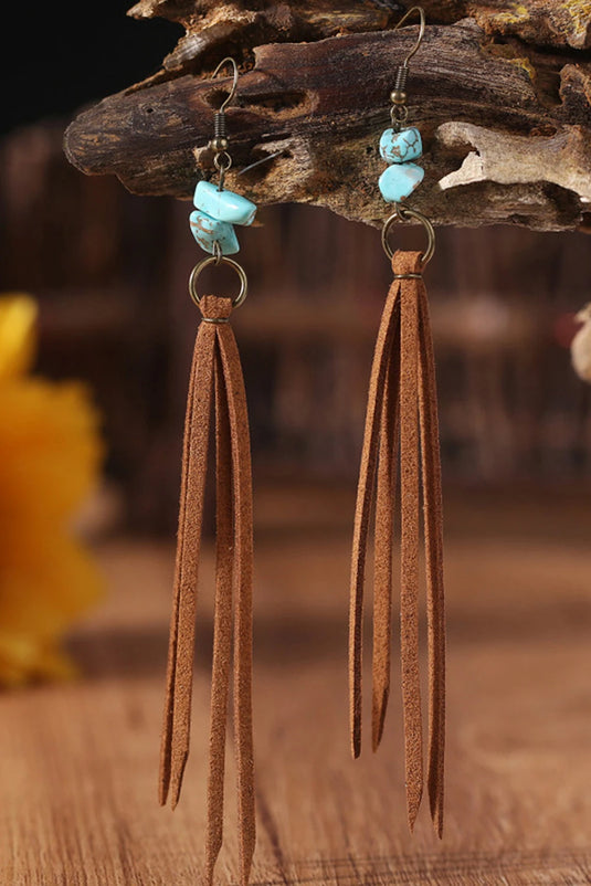 DLLER 4 - Brown Turquoise Tassel Drop Earrings