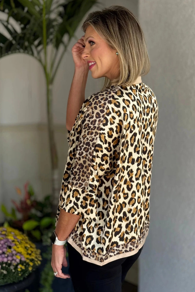Load image into Gallery viewer, DLLS379- Ladies Khaki Mixed Leopard Patchwork 3/4 Sleeve Loose Shirt
