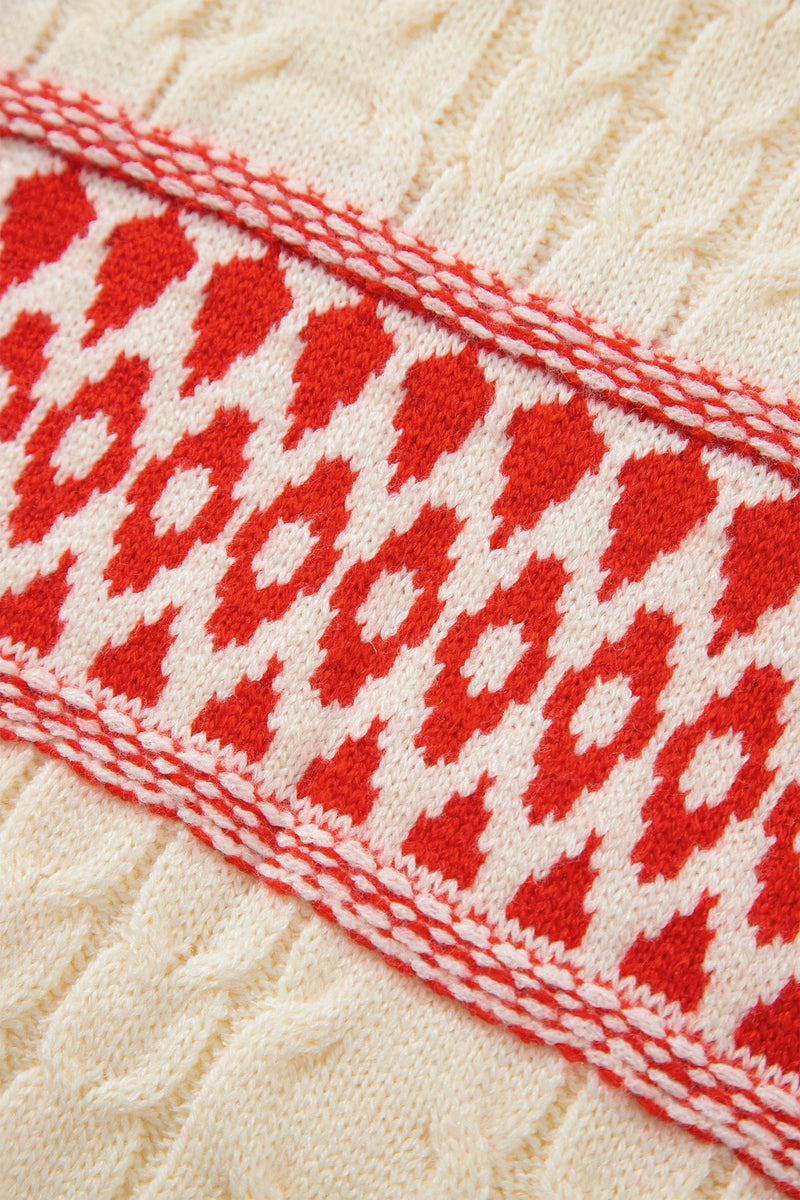 Load image into Gallery viewer, DLLS1156 - Ladies Red Western Print Round Neck Long Sleeve Shift Sweater
