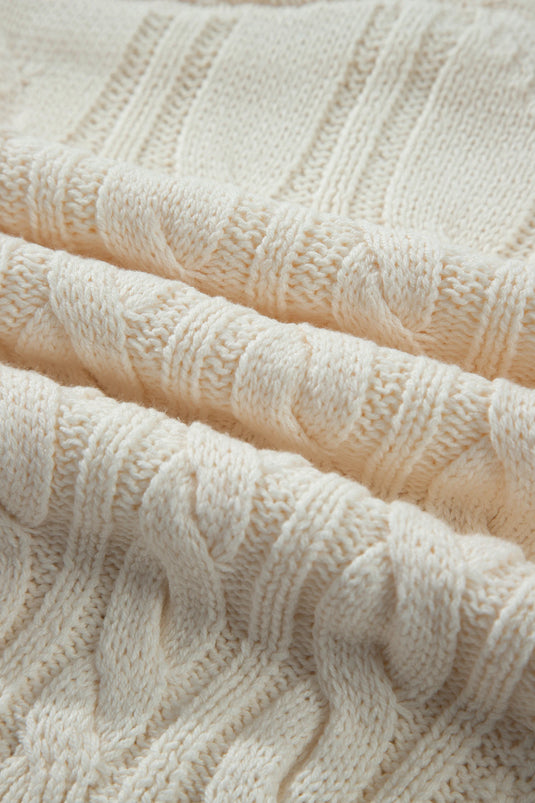 DLLS1146 - Ladies Beige Drop Shoulder Round Neck Cable Knit Sweater