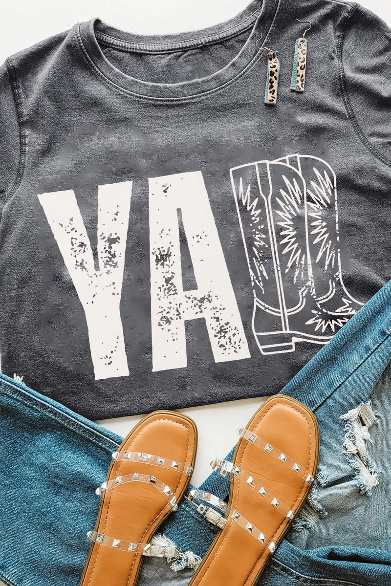 Load image into Gallery viewer, DLLS752 - Ladies Gray YALL Western Boots Printed Tee
