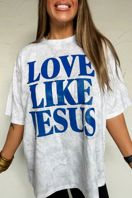 DLLS710 - Ladies Gray Love Like Jesus Camouflage Oversized T Shirt
