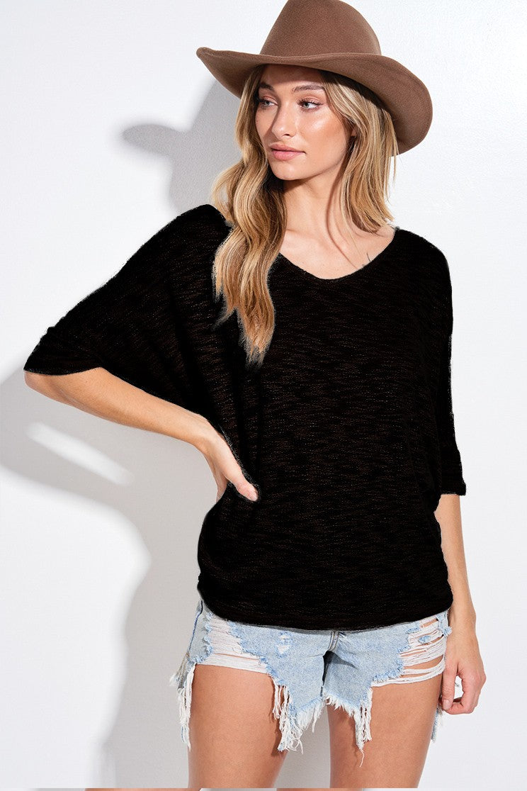 Load image into Gallery viewer, PL6 - Ladies Solid V Neck Knit Short Sleeve Top
