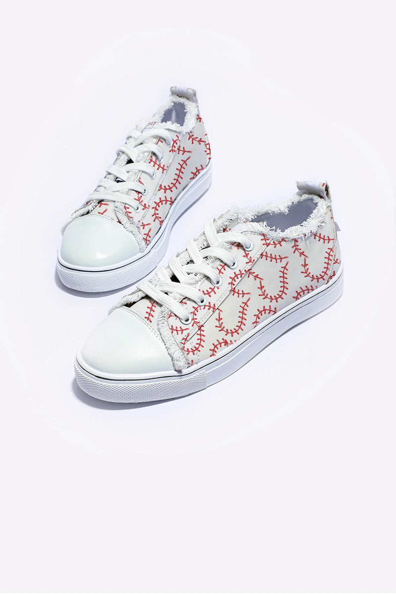 Load image into Gallery viewer, DLLSHOE 30 - White Baseball Seam Printed Frayed Canvas Shoes
