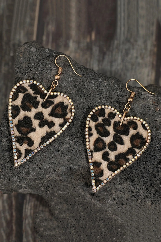 DLLER 6 - Multicolour Rhinestone Edge Leopard Print Heart Shape Earrings