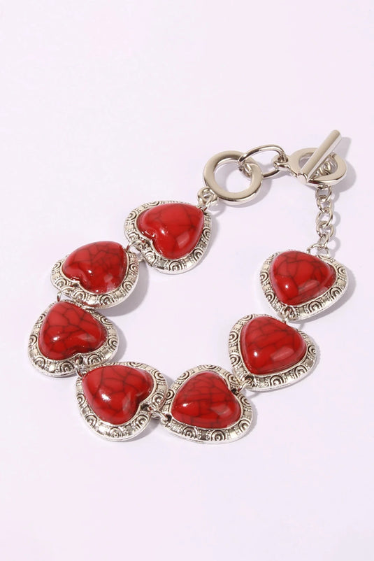 DLLBC 7 - Fiery Red Western Heart Decor Alloy Bracelet