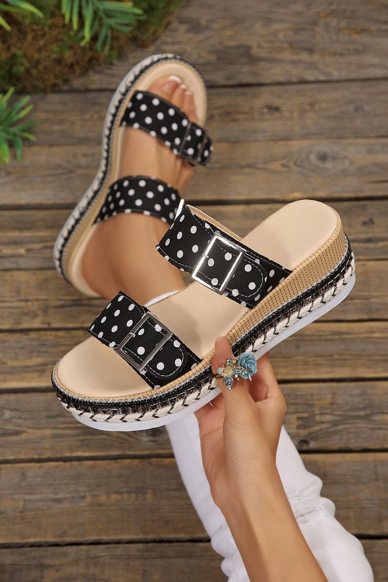 Load image into Gallery viewer, DLLSHOE 174 - Color Black Polka Dot Pattern Double Buckle Straps Platform Slippers
