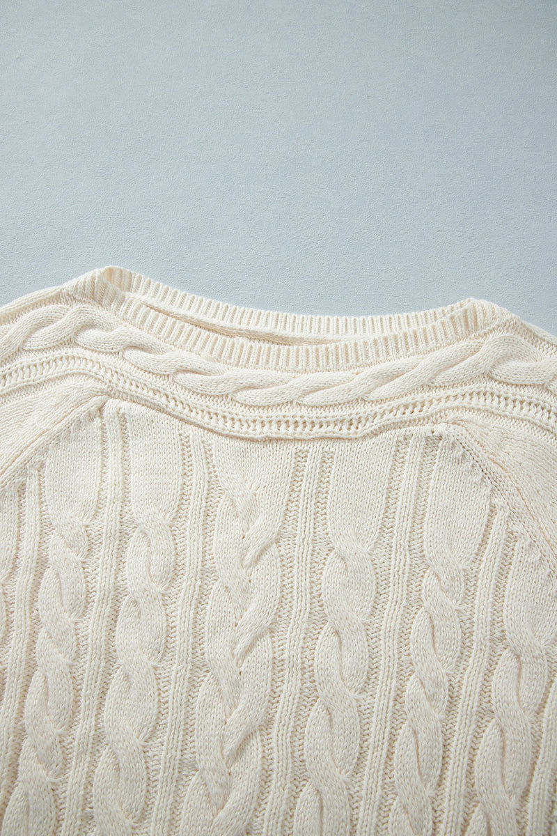 Load image into Gallery viewer, DLLS1146 - Ladies Beige Drop Shoulder Round Neck Cable Knit Sweater
