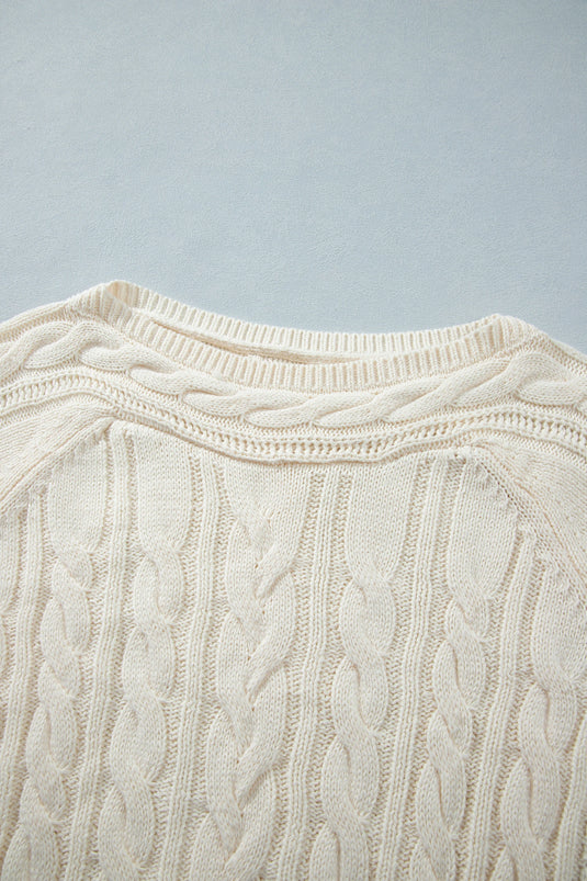 DLLS1146 - Ladies Beige Drop Shoulder Round Neck Cable Knit Sweater