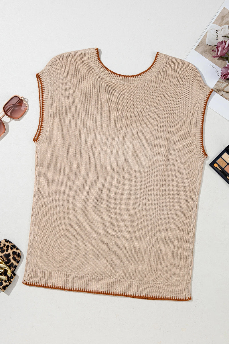 Load image into Gallery viewer, DLLS713 - Ladies Parchment Contrast Trim Short Sleeve Knit HOWDY Western Sweater
