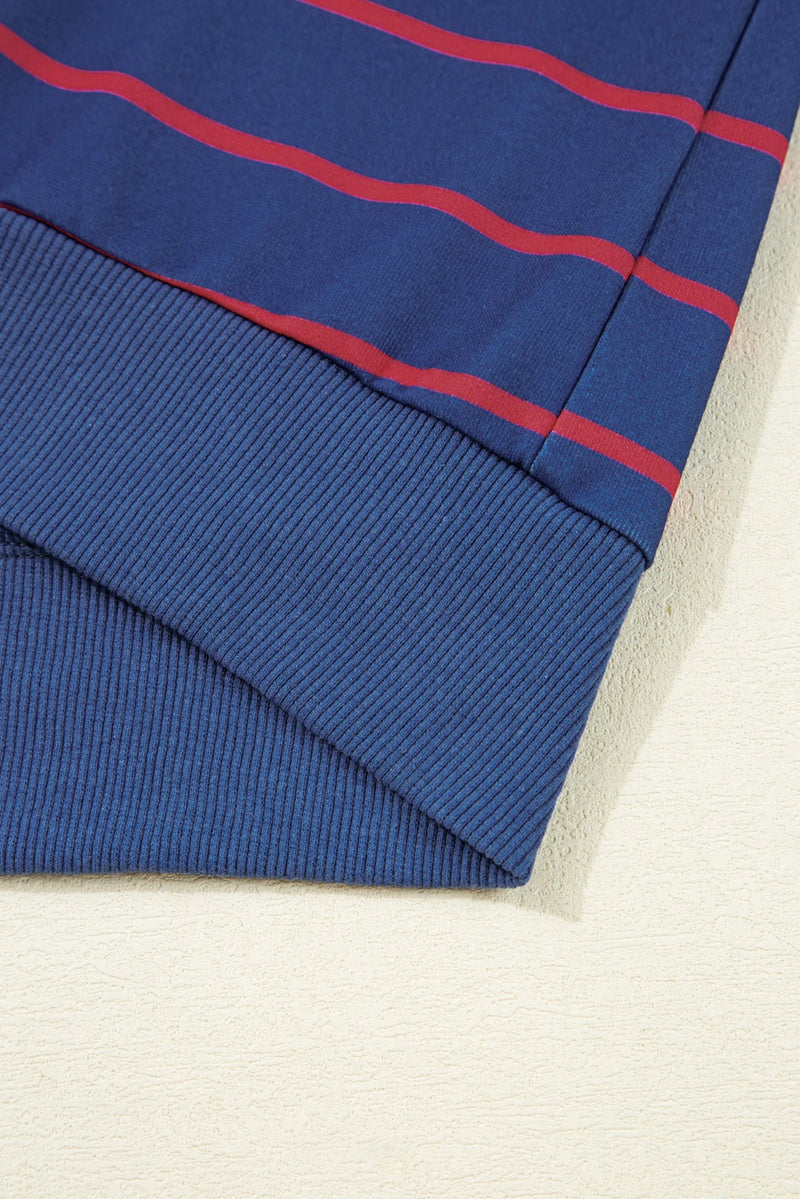 Load image into Gallery viewer, DLLS231 - Ladies Blue Stripe Stylish Overlap Detail Drop Shoulder Pullover Sweatshirt
