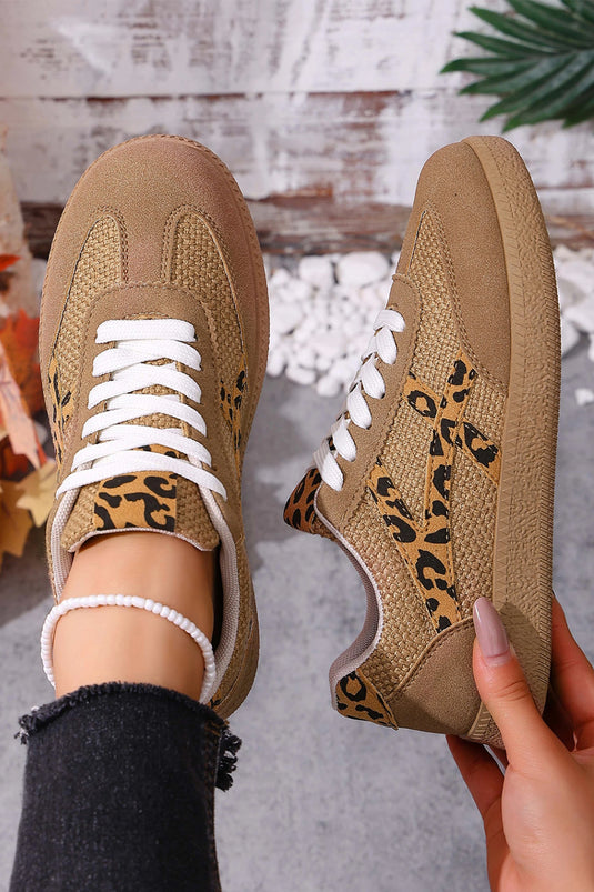 DLLSHOE 140 - Coffee Faux Suede Contrast Patchwork Detail Lace Up Flat Sneakers