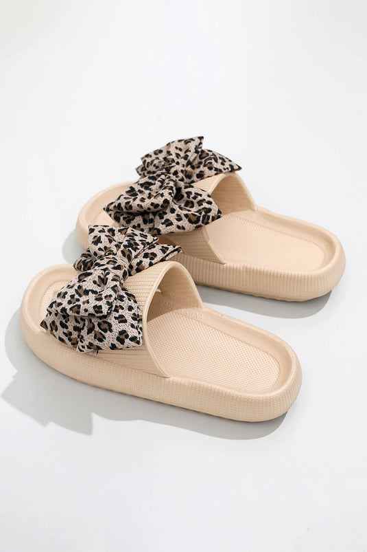 DLLSHOE 68  - Parchment Leopard Bow Cutout Textured Slippers