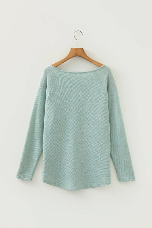DLLS382 - Ladies Moonlight Jade Textured Raglan Sleeve Knit Loose Top