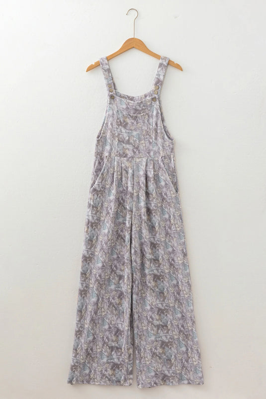 DLLS797 - Ladies Brown Camouflage Twist Ribbed Sleeveless Full-Length Casual Jumpsuit