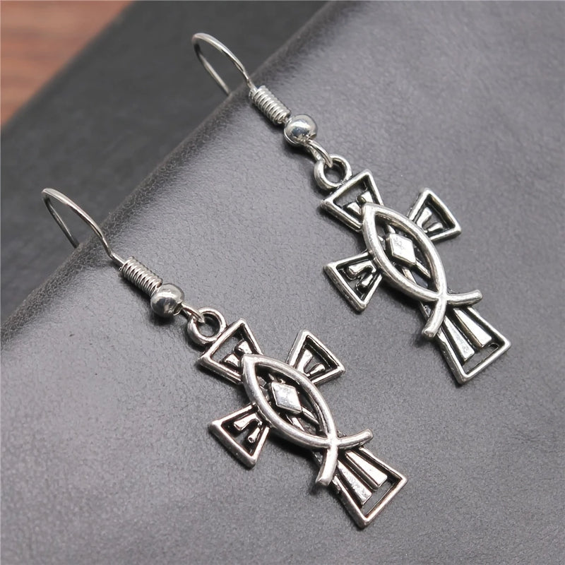 Load image into Gallery viewer, TMER45 - Fish Cross Earrings
