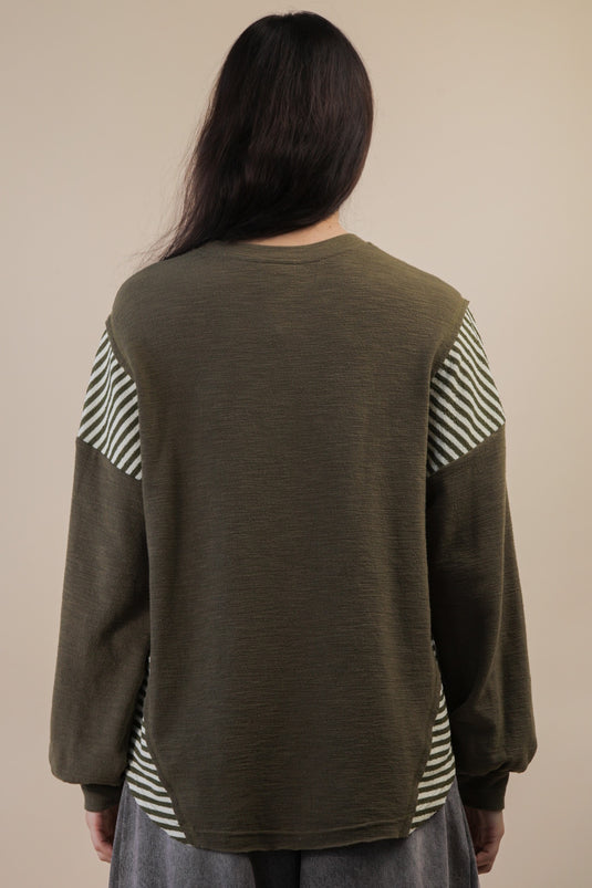 Very 11 - Ladies Oversized Mixed Media Western Graphic Knit Top
