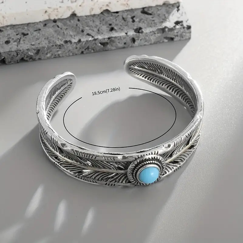 Load image into Gallery viewer, TMBC6 - Synthetic Turquoise Open Bangle Bracelet
