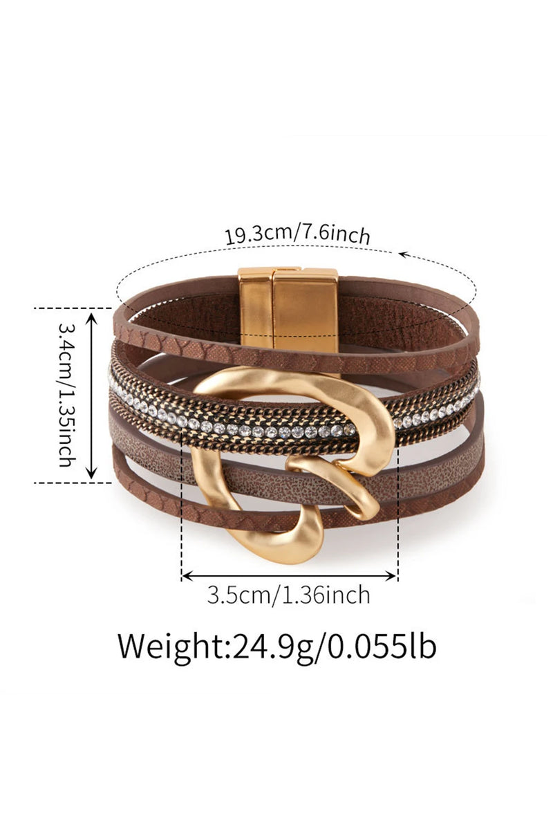 Load image into Gallery viewer, DLLBC 17 - Coffee PU Leather Straps Rhinestone Embedded Retro Magnetic Buckle Bracelet
