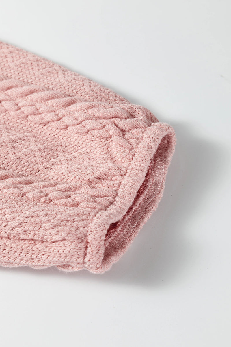 Load image into Gallery viewer, DLLS369 - Ladies Gossamer Pink Cable Knit V Neck Cardigan Shorts Set
