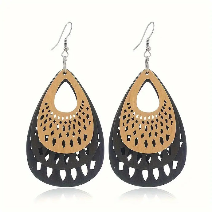 TMER94 - Bojo Lightweight Multi Color Wooden Wind Drop Earrings