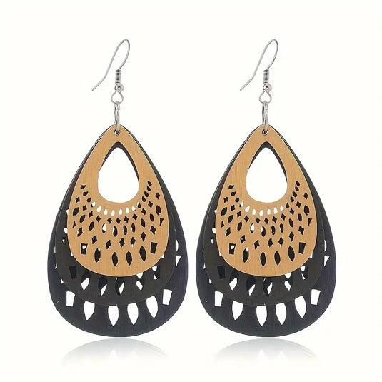 TMER94 - Bojo Lightweight Multi Color Wooden Wind Drop Earrings