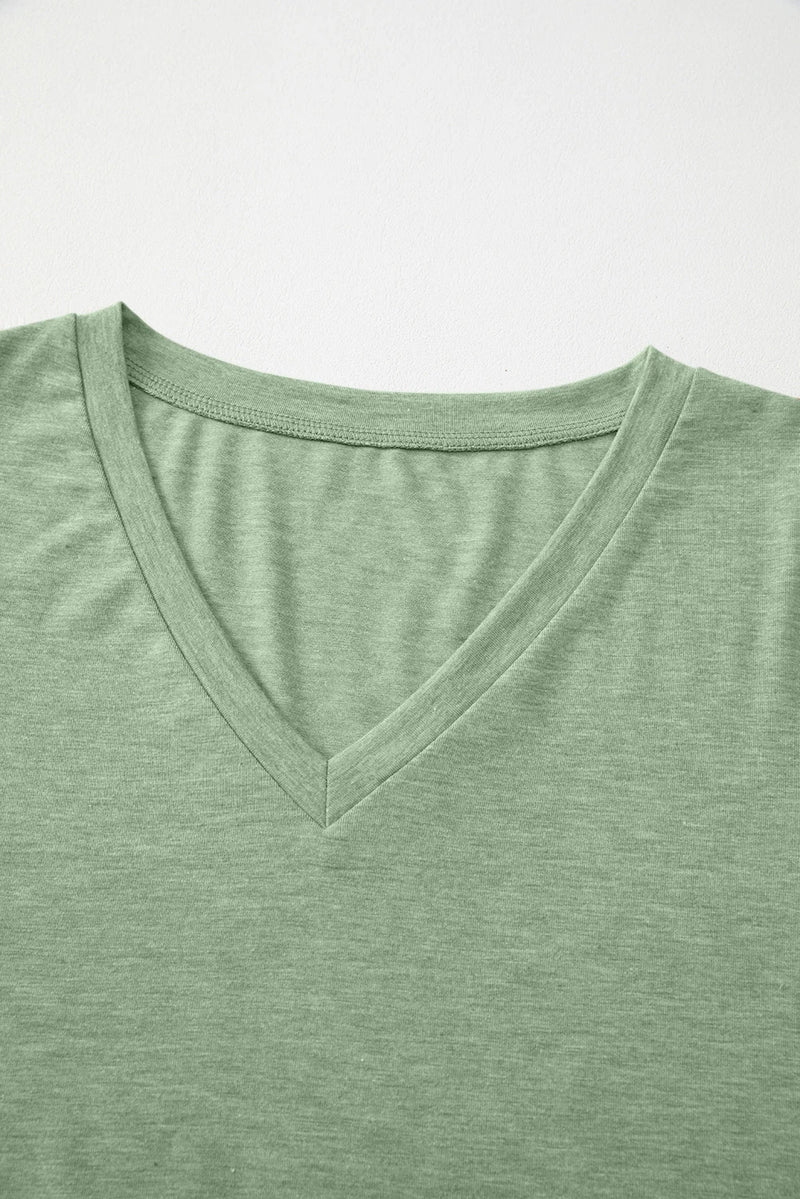 Load image into Gallery viewer, DLLS411 - Ladies Grass Green Solid Color V Neck Long Sleeve Stretchy Top
