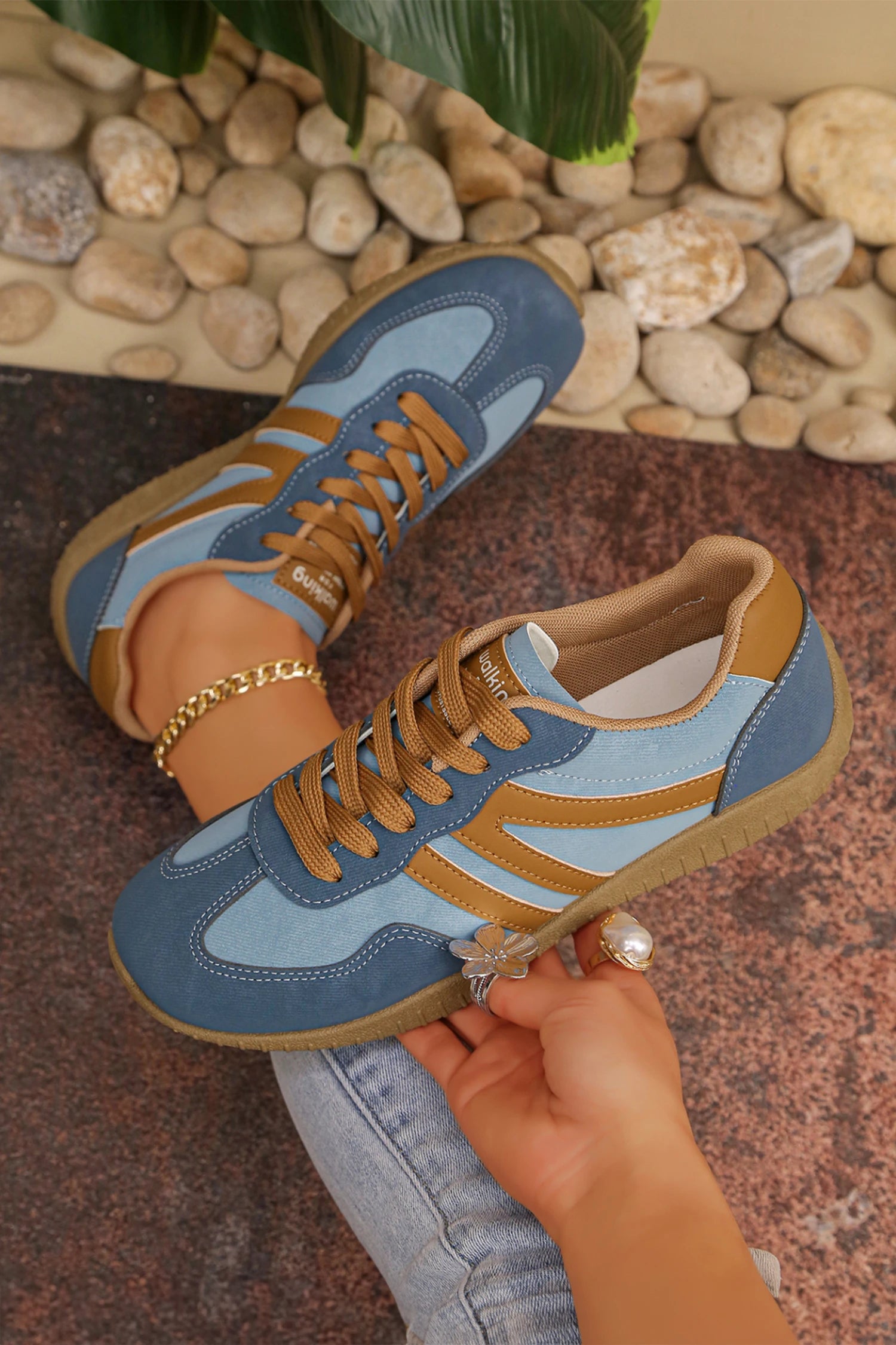 DLLSHOE 77 - Ashleigh Blue Retro Vegan Leather Athletic Detail Lace Up ...