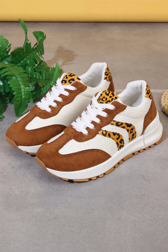 DLLSHOE 60  - Ginger Leopard Color Block Faux Suede Athletic Casual Sneakers
