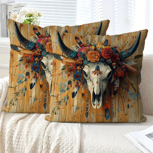 TMPL22 - 2 Piece Set Floral Skull Throw Pillows