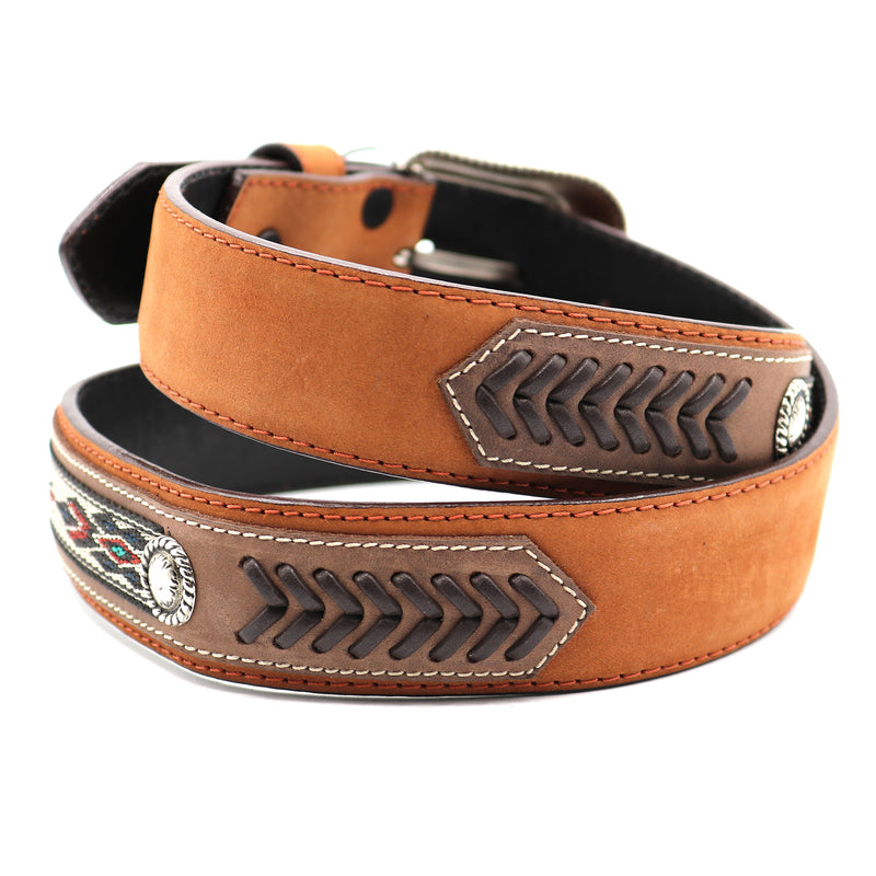Load image into Gallery viewer, CP1014 - Cowboy Prayer Brown Cowhide Leather Belt w/ Overlays

