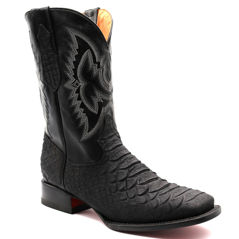 Load image into Gallery viewer, CP1701 - Cowboy Prayer Hand Crafted Black Python Print Cowboy Boots
