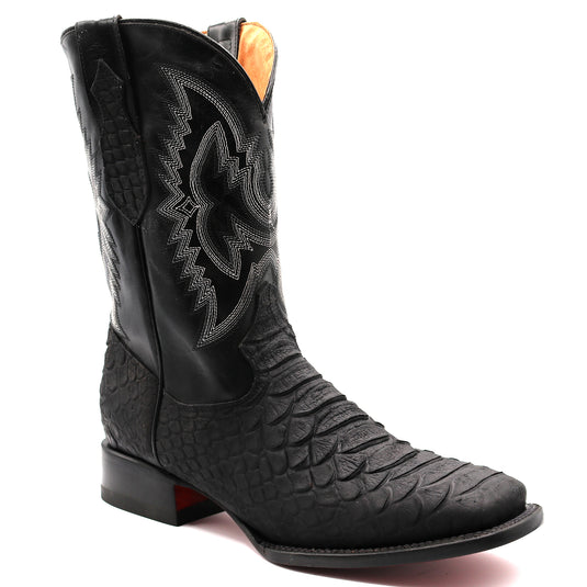 CP1701 - Cowboy Prayer Hand Crafted Black Python Print Cowboy Boots