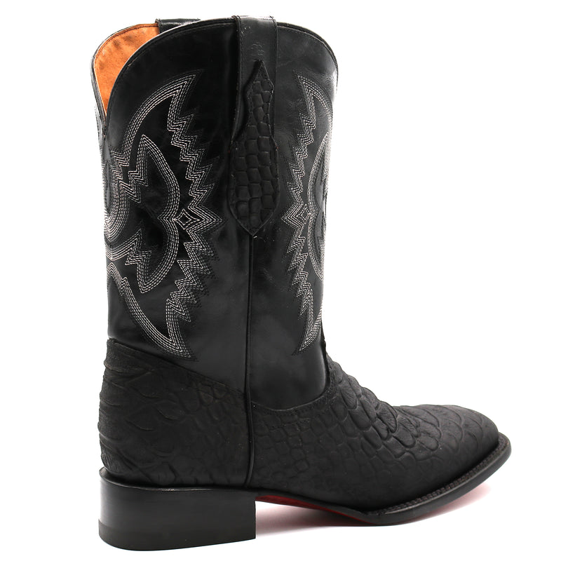 Load image into Gallery viewer, CP1701 - Cowboy Prayer Hand Crafted Black Python Print Cowboy Boots
