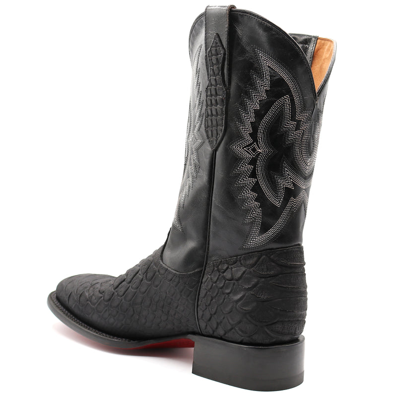 Load image into Gallery viewer, CP1701 - Cowboy Prayer Hand Crafted Black Python Print Cowboy Boots
