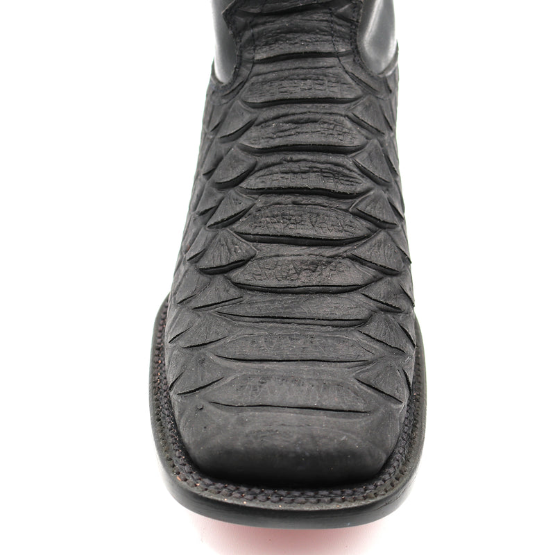 Load image into Gallery viewer, CP1701 - Cowboy Prayer Hand Crafted Black Python Print Cowboy Boots
