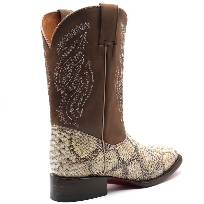 Load image into Gallery viewer, CP1705 - Cowboy Prayer Hand Crafted Natural Python Print Cowboy Boots
