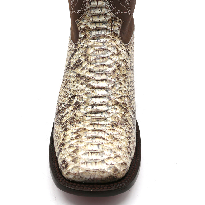 Load image into Gallery viewer, CP1705 - Cowboy Prayer Hand Crafted Natural Python Print Cowboy Boots

