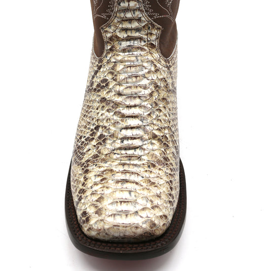 CP1705 - Cowboy Prayer Hand Crafted Natural Python Print Cowboy Boots