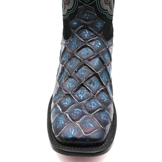 CP1707 - Cowboy Prayer Hand Crafted Blue Pirarucu Print Cowboy Boots