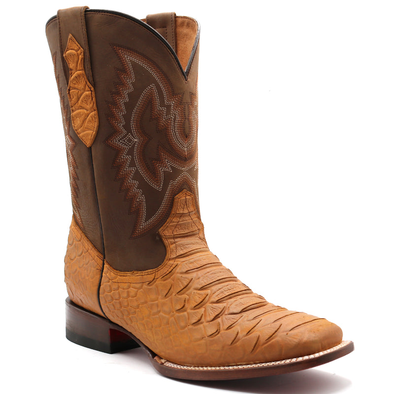 Load image into Gallery viewer, CP1708 - Cowboy Prayer Hand Crafted Tan Python Print Cowboy Boots
