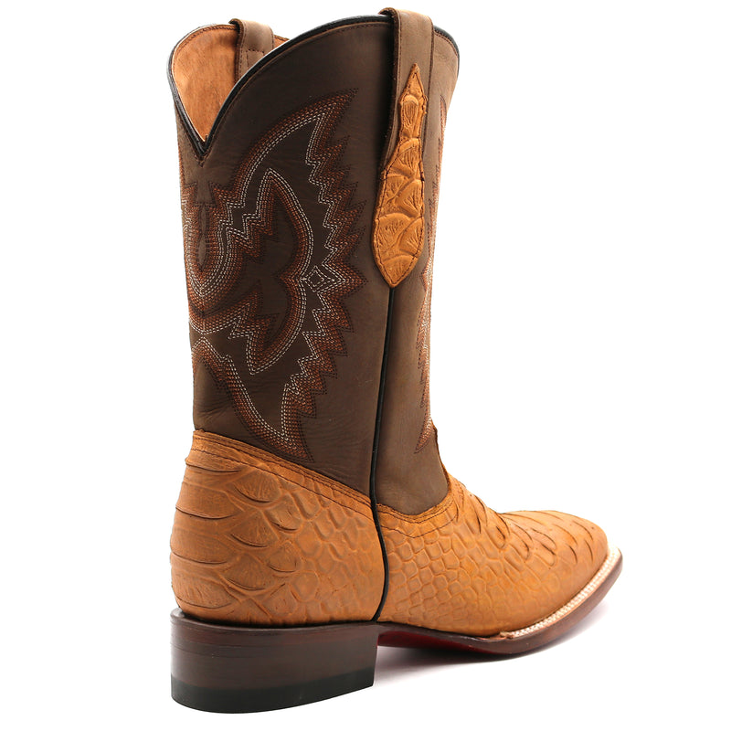 Load image into Gallery viewer, CP1708 - Cowboy Prayer Hand Crafted Tan Python Print Cowboy Boots
