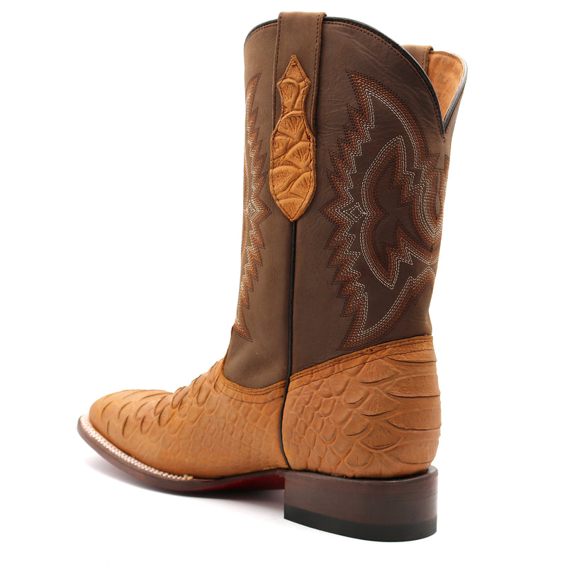 Load image into Gallery viewer, CP1708 - Cowboy Prayer Hand Crafted Tan Python Print Cowboy Boots
