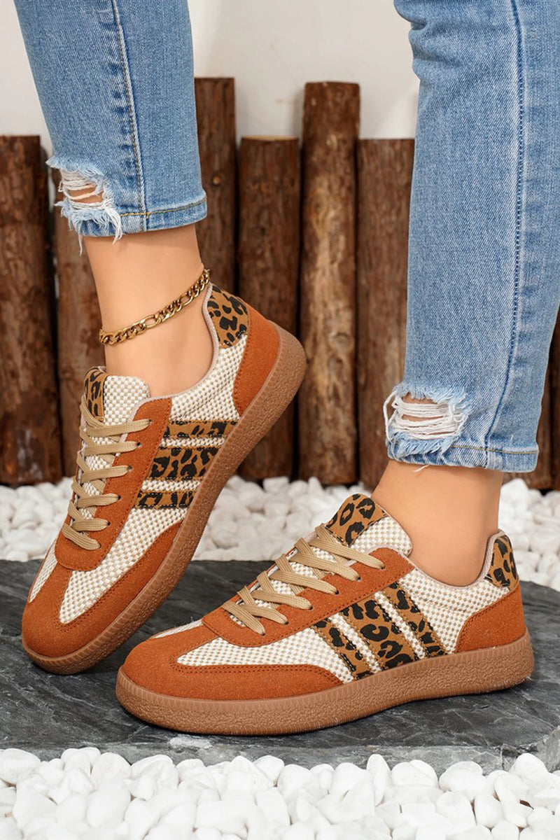 Load image into Gallery viewer, DLLSHOE 1 - Buckskin Checkered Leopard Color Block Patchwork Lace Up Sneakers
