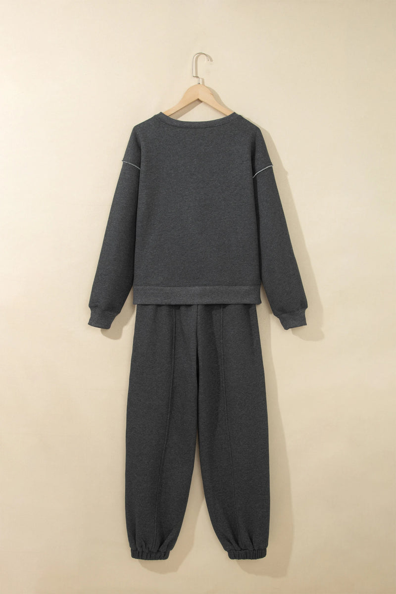 Load image into Gallery viewer, DLLS1084 - Ladies Carbon Grey Solid Colorblock Jogger Pants Set
