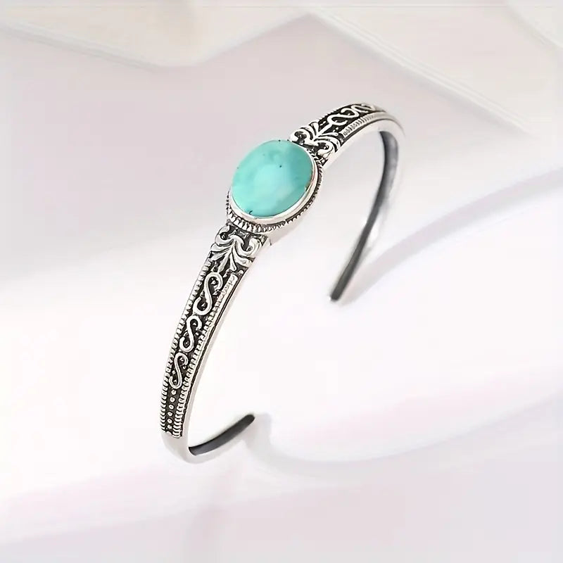 Load image into Gallery viewer, TMBC11 - Synthetic Turquoise Open Bangle Bracelet
