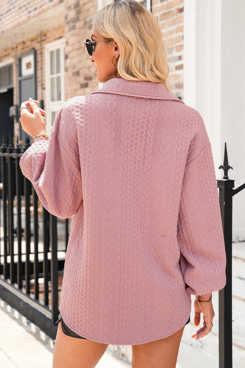 Load image into Gallery viewer, DLLS263 - Ladies Sepia Rose Cable Texture Puff Sleeve Loose Shacket
