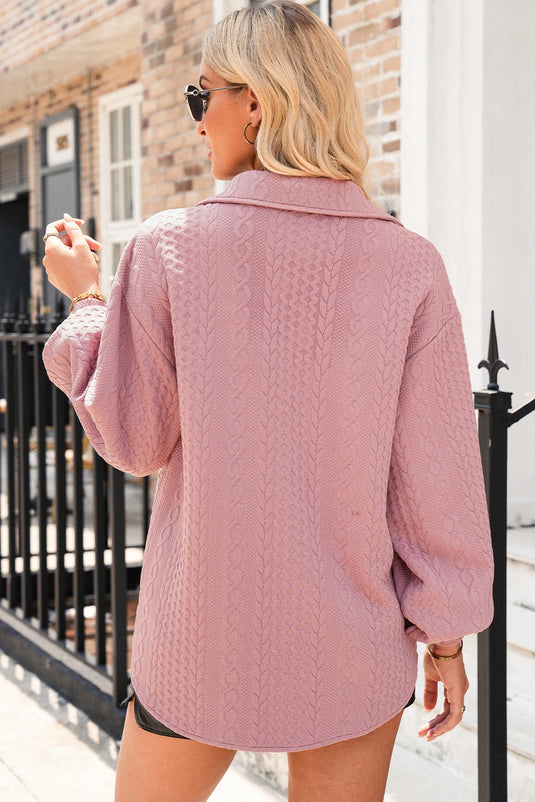 DLLS263 - Ladies Sepia Rose Cable Texture Puff Sleeve Loose Shacket