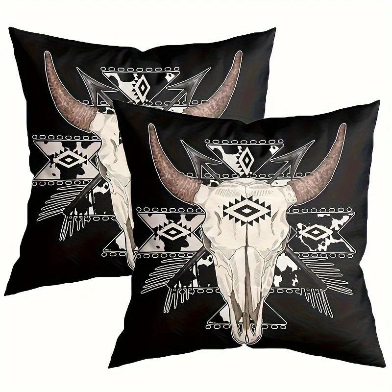 Load image into Gallery viewer, TMPL119 - 2 Piece Set - 18&quot; x 18&quot; Western Bull Skull Throw Pillows

