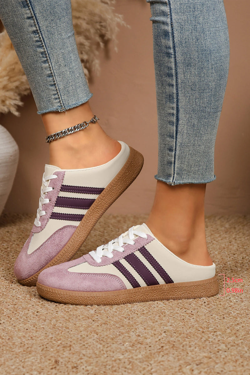 Load image into Gallery viewer, DLLSHOE 151 - Tillandsia Purple PU Leather Color Block Varsity Lace Up Flat Shoes
